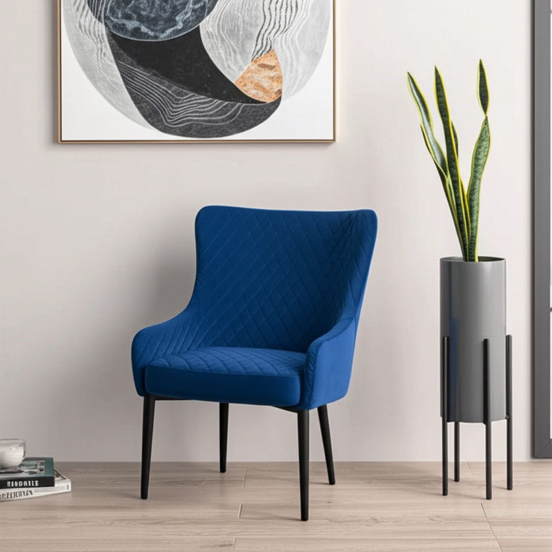 28" Tufted Velvet Wingback Chair - Blue / Black
