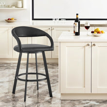 Load image into Gallery viewer, 30" Contemporary Faux Leather And Iron Low Back Bar Height Swivel Bar Chair - Black
