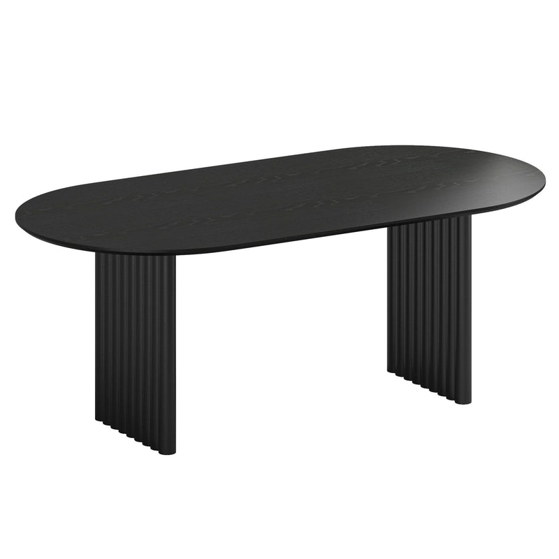 79" Solid Wood Mirrored Double Pedestal Base Oval Dining Table - Walnut