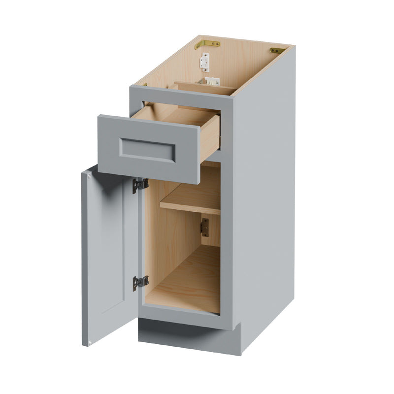 Shaker Base Cabinet With Soft Close Door And Drawer, Unit With Adjustable Shelf - Gray