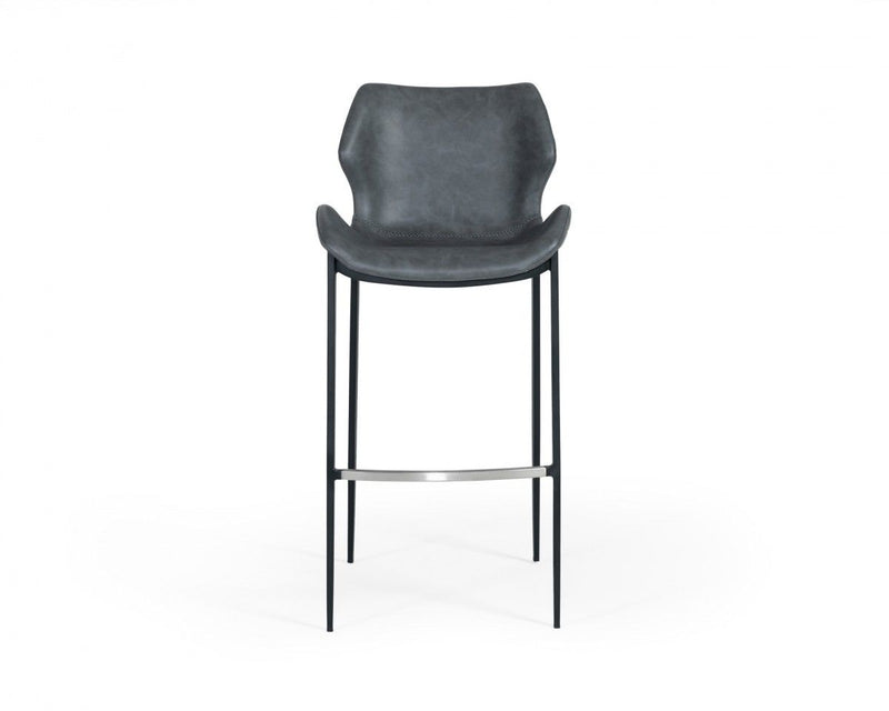 Faux Leather And Steel Bar Height Bar Chairs (Set of 2) - Gray And Black