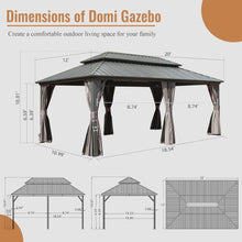 Load image into Gallery viewer, 12&#39; X 20&#39; Hardtop Gazebo, Aluminum Metal Gazebo with Galvanized Steel Double Roof Canopy, Curtain and Netting, Permanent Gazebo Pavilion for Patio, Backyard, Deck, Lawn
