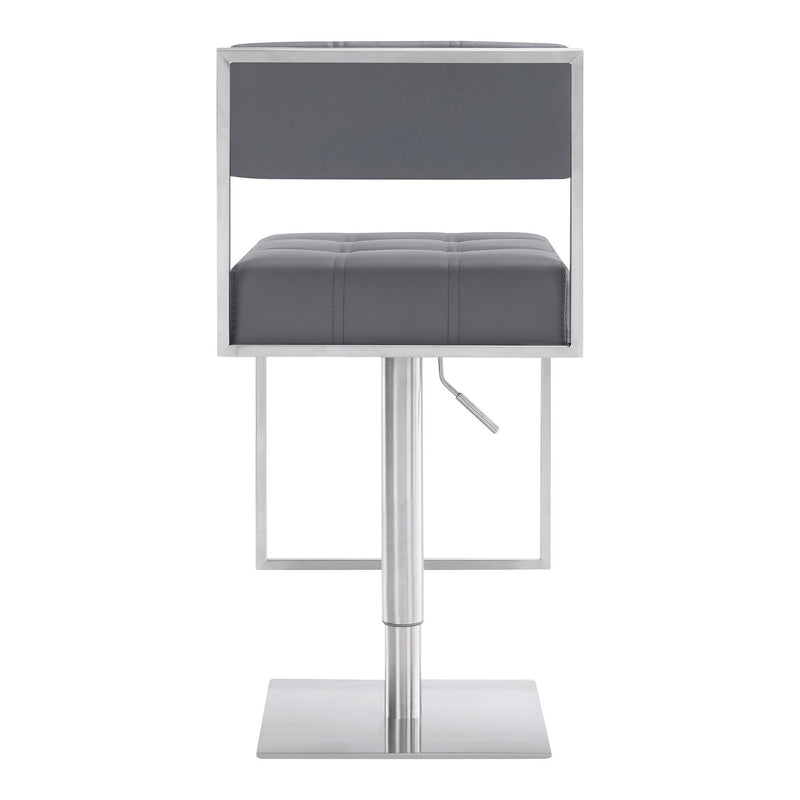 44" Faux Leather Swivel Low Back Adjustable Height Bar Chair - Gray / Silver
