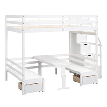 Load image into Gallery viewer, Full over Full Size Bunk with staircase,the Down Bed can be Convertible to Seats and Table Set,White
