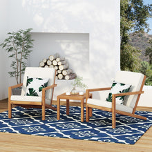 Load image into Gallery viewer, 3 Piece Outdoor Chat Set With Table And 2 Adirondack Chairs - White / Brown Patina
