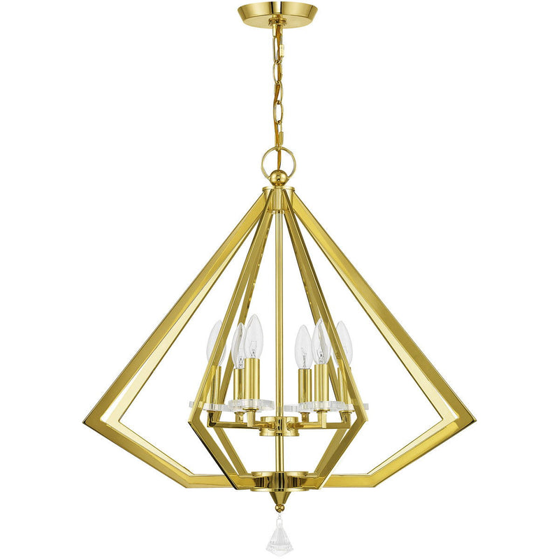 26" Six Light Dimmable Chandelier With Shades - Brass