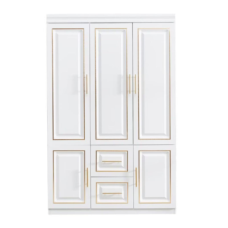 74" Five Door Two Drawer Combo Dresser - White / Gold