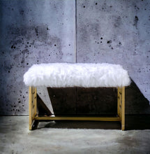 Load image into Gallery viewer, Bagley II - Bench Faux Fur - White / Gold
