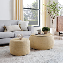 Load image into Gallery viewer, Round Storage Ottoman, 2 In 1 Function, End Table And Ottoman
