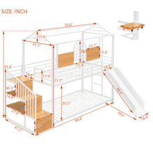 Load image into Gallery viewer, Twin Over Twin Metal Bunk Bed, Metal Housebed with Slide and Storage Stair, White with White Slide
