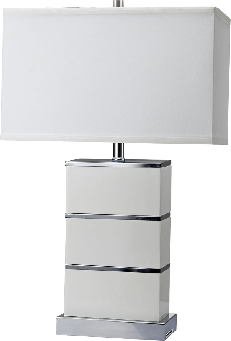 Modern Table Lamp With USB - White And Silver