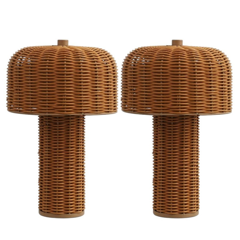 USB Table Lamps With Globe Shades (Set of 2) - Light Brown