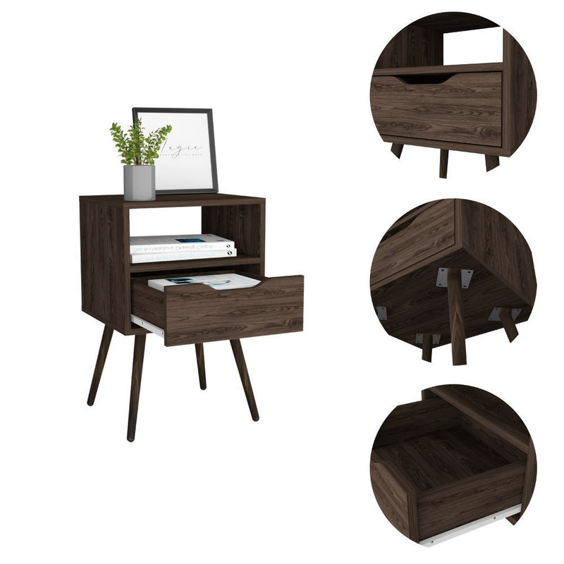 Modern Bedroom Nightstand - Dark Walnut