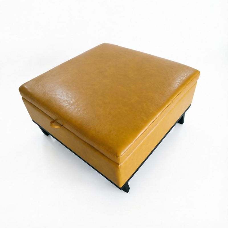 And Black Faux Leather Ottoman With Storage - Yellow