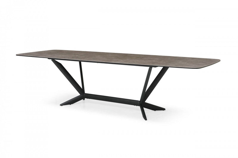 118" Ceramic And Metal Trestle Base Dining Table - Black / Gray