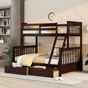 Twin-Over-Full Bunk Bed with Ladders and Two Storage Drawers(Espresso)( old sku:LT000165AAP）