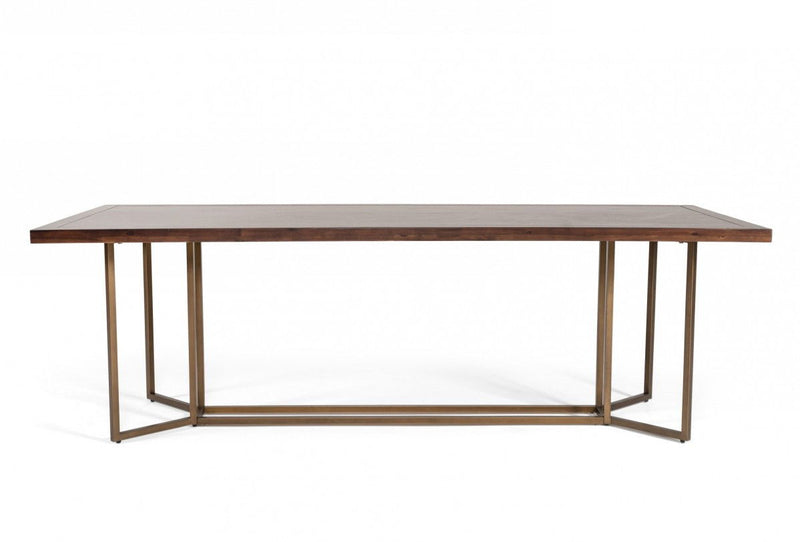 Solid Wood Trestle Base Dining Table - Brown / Brass