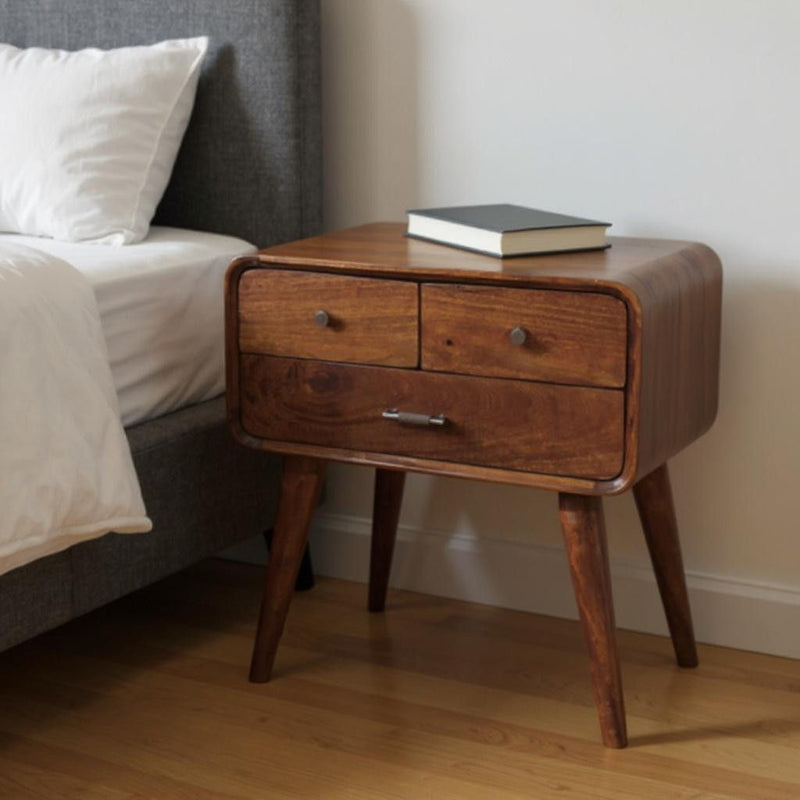 Solid Wood Two Drawer Nightstand - Dark Brown