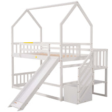 Load image into Gallery viewer, Twin over Twin House Bunk Bed with Convertible Slide,Storage Staircase,White
