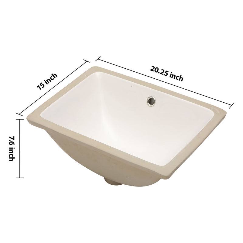 European Style Ceramic Rectangular Undermount Bathroom Sink With Overflow