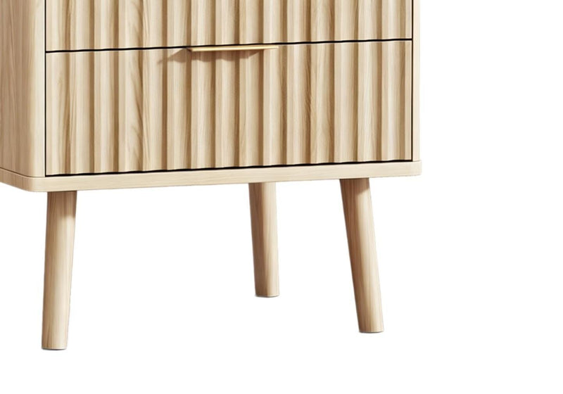Wood Ribbed Texture Two Drawer Nightstand - Natural