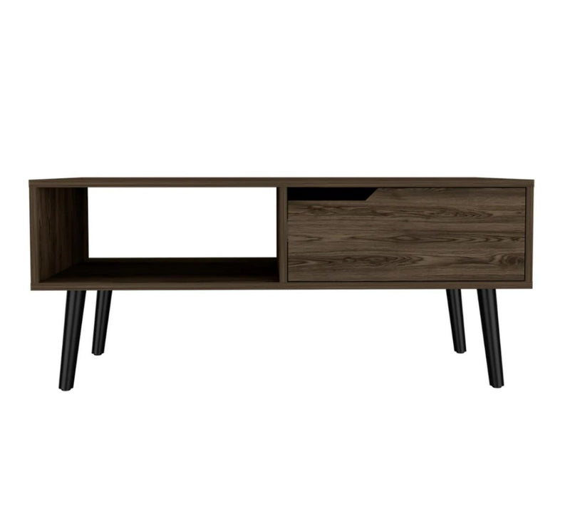 Coffee Table With Drawer And Shelf - Brown And Black