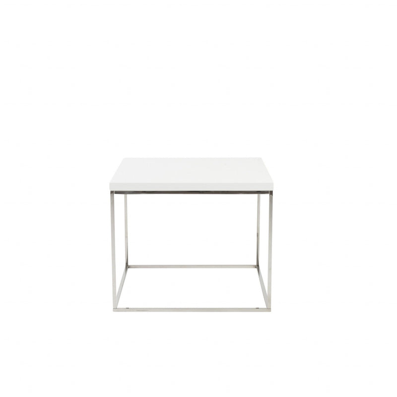Square End Table - Silver And White