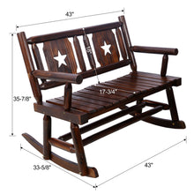 Load image into Gallery viewer, Rustic Outdoor Wood Rocking Bench Double Rocking Chair For 2 Persons With Curved Seat, Porch Rocker - Brown
