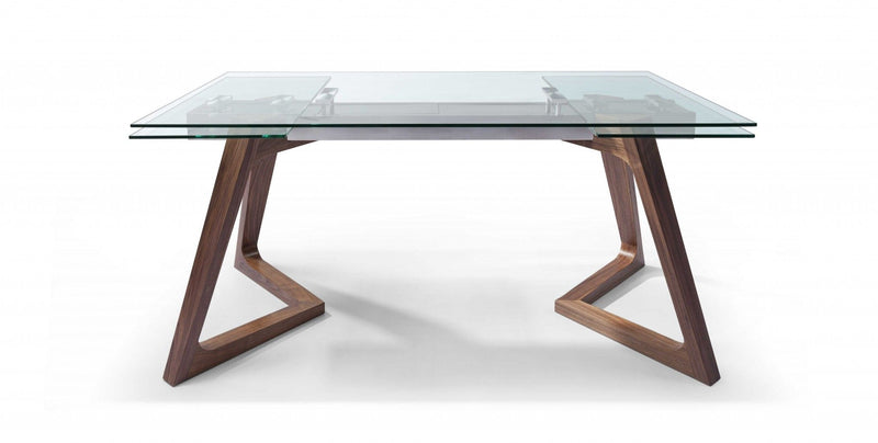 63" Glass And Solid Wood Self-Storing Leaf Dining Table - Brown