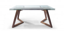 Load image into Gallery viewer, 63" Glass And Solid Wood Self-Storing Leaf Dining Table - Brown
