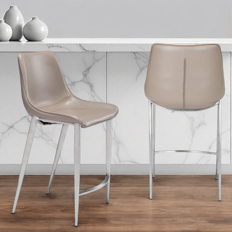 26" Steel Low Back Counter Height Bar Chairs (Set of 2) - Gray And Silver
