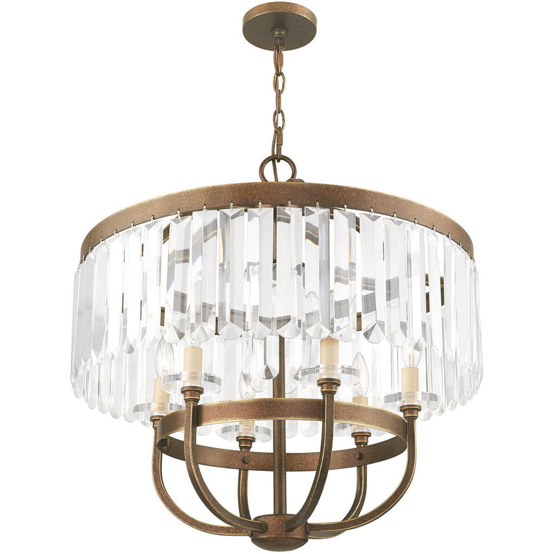 25'' Six Light Dimmable Chandelier With Shades - Bronze