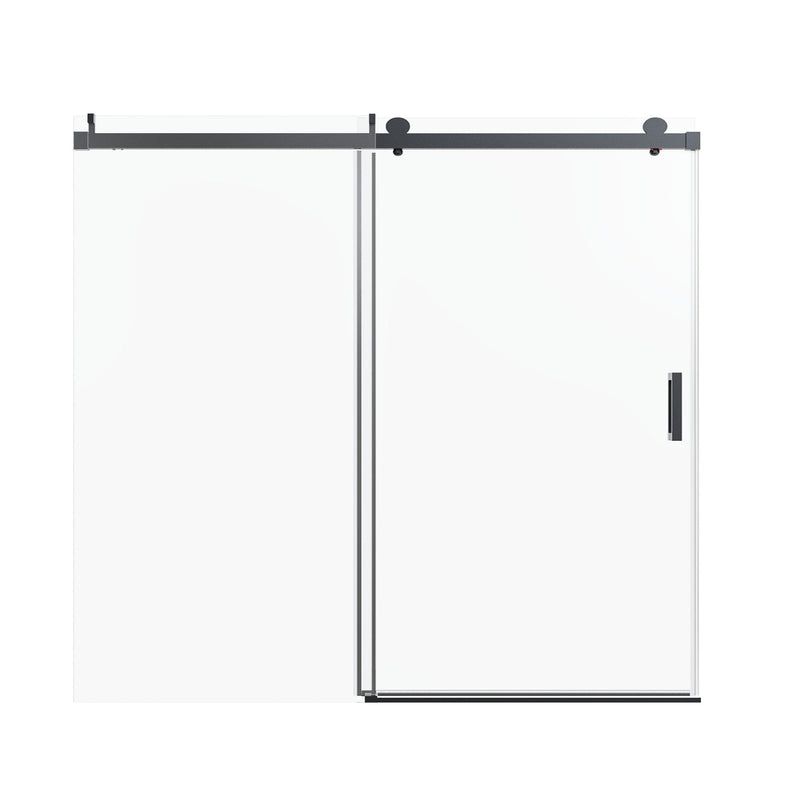 Frameless Single Sliding Soft Close Shower Doors, 3 / 8" Tempered Glass Reversible Installatio