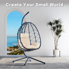 Load image into Gallery viewer, Egg Chair with Stand Indoor Outdoor Swing Chair Patio Wicker Hanging Egg Chair Hanging Basket Chair Hammock Chair with Stand for Bedroom Living Room Balcony
