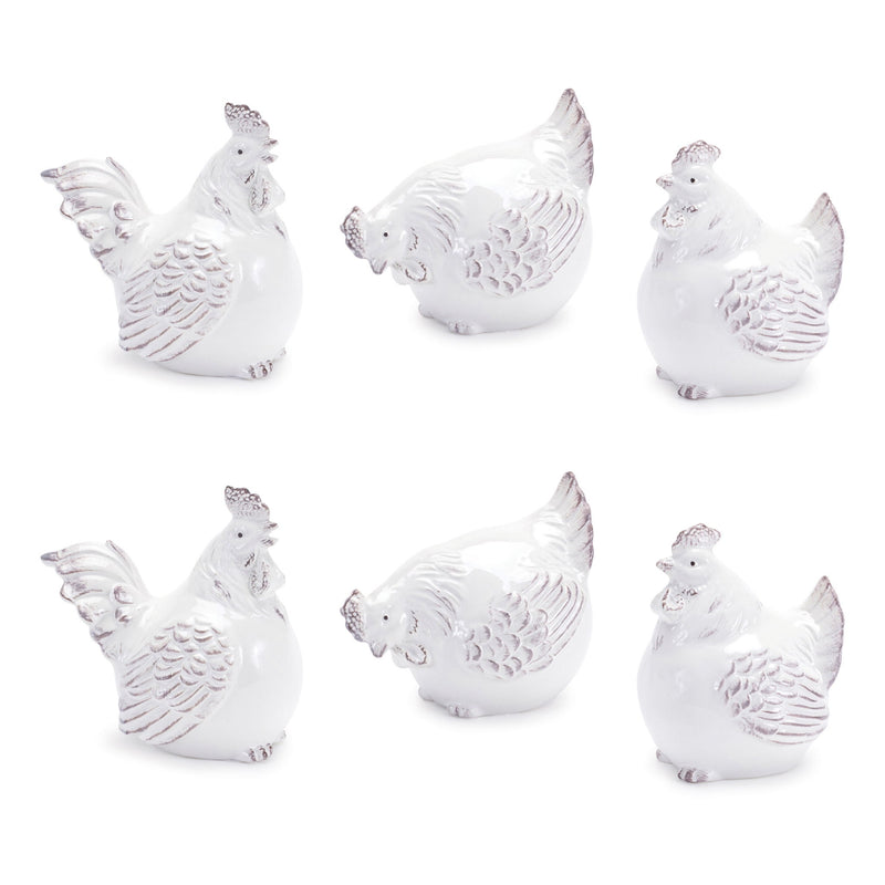 Ceramic Chicken Figurine (Set of 6) - White And Beige
