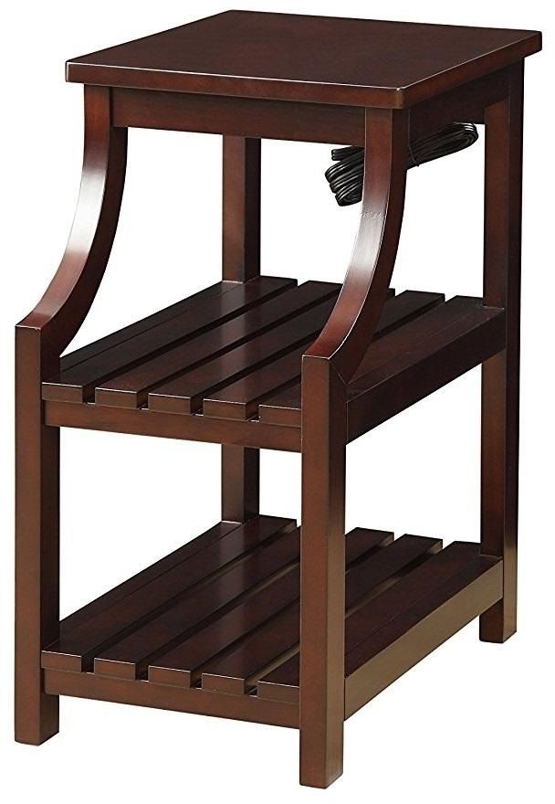 Wooden Usb Port Storage End Table - Espresso