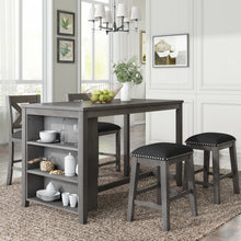 Load image into Gallery viewer, 5 Pieces Counter Height Rustic Farmhouse Dining Room Wooden Bar Table Set With 2 Stools And 2 Chairs
