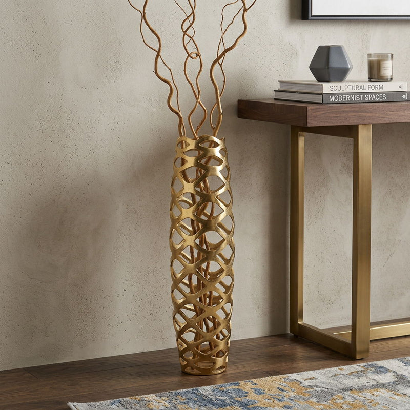 Pierced Geometric Cylinder Floor Vase (722475) - Gold