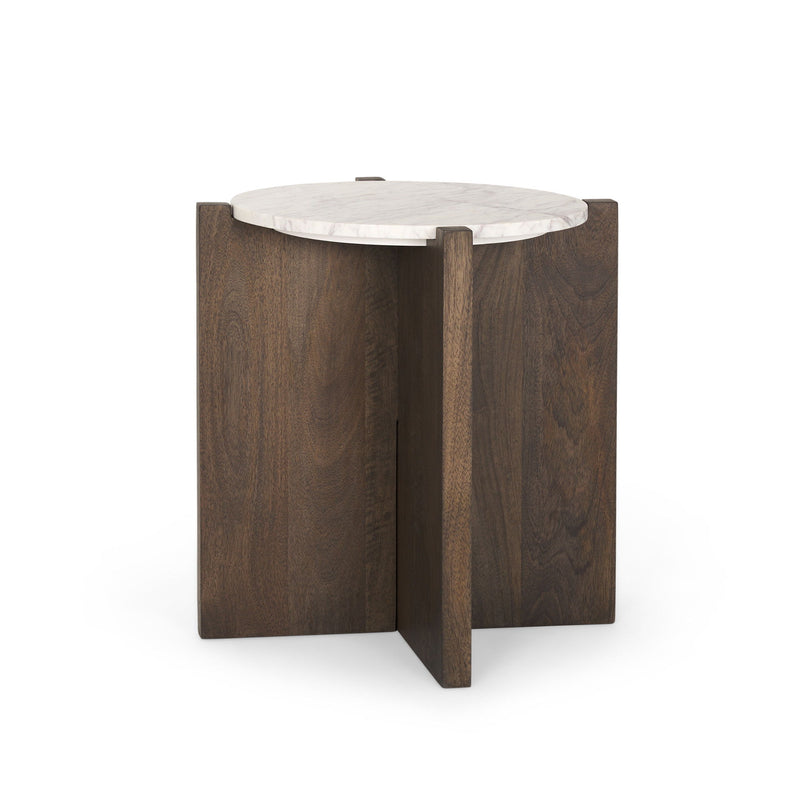 Stone And Wood Tray Table - White / Brown