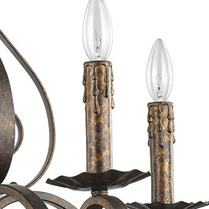 Candle Style Five Light Metal Dimmable Chandelier - Brown