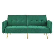 Load image into Gallery viewer, 78&quot; Italian Velvet Futon Sofa Bed, Convertible Sleeper Loveseat Couch with Folded Armrests and Storage Bags for Living Room and Small Space, Green 280g velvet
