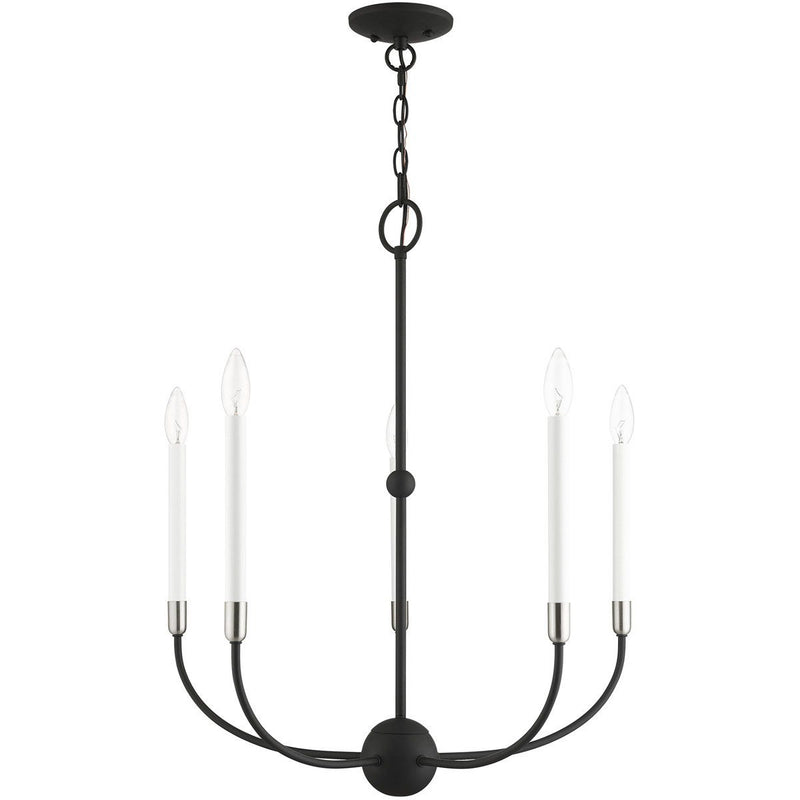 28" Five Light Dimmable Chandelier With Shades - Black