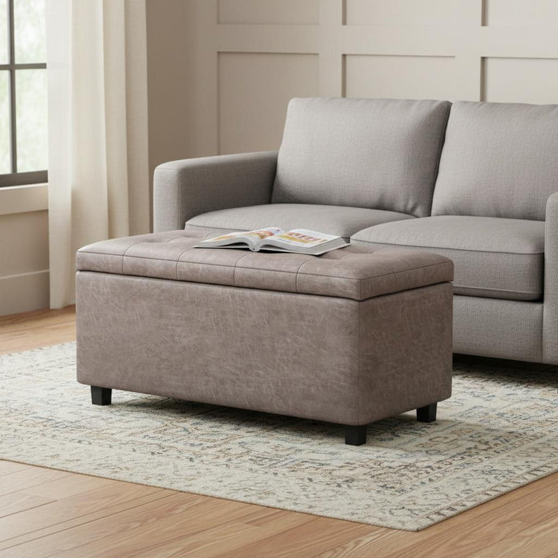 34" Upholstery Storage Ottoman - Dark Brown / Gray
