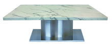 Load image into Gallery viewer, 51" Genuine Marble And Stainless Steel Pedestal Coffee Table - White And Silver
