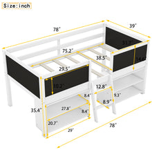 Load image into Gallery viewer, Low Loft Bed With Movable Shelves And Ladder, Decorative Chalkboard Guardrail
