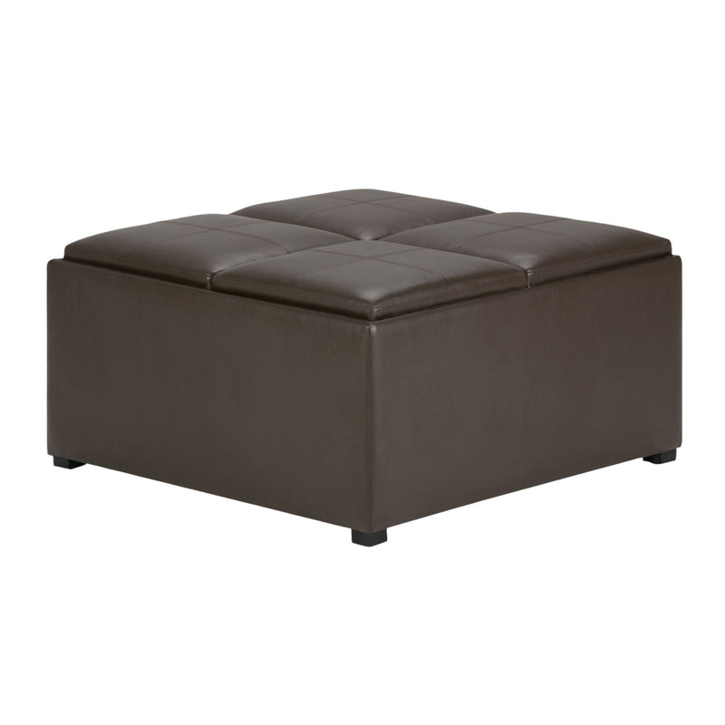 35" Leather Cocktail Ottoman With Storage - Brown