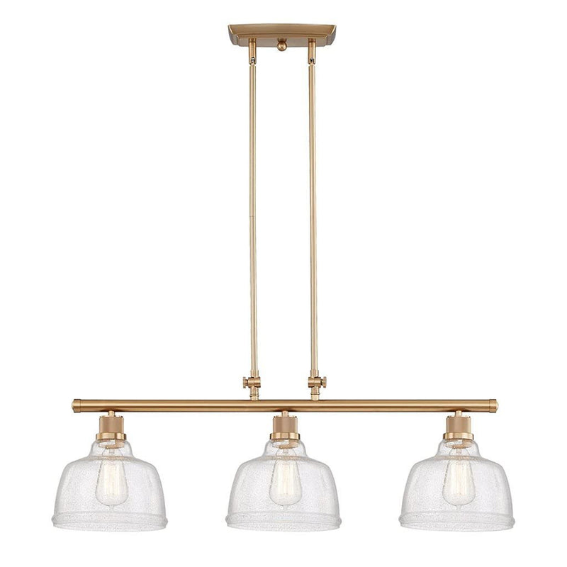 Kitchen Island Three Light Metal Seeded Glass Dimmable Chandelier With Shades - Gold