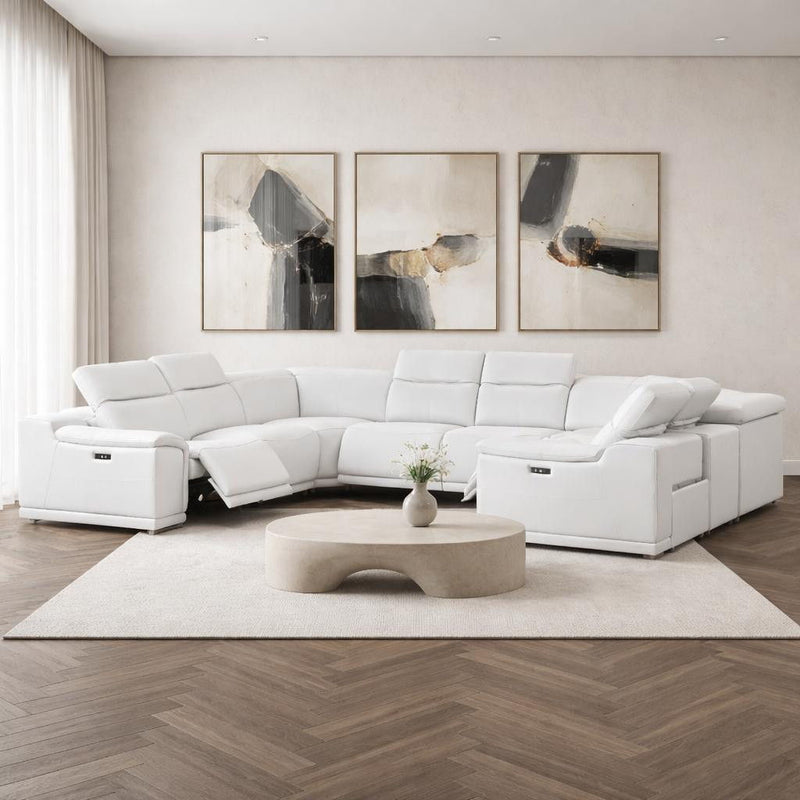 Leather Modular U Shaped Eight Piece Corner Sectional - White
