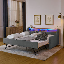 Load image into Gallery viewer, Upholstered Sofa Bed With LED Lights, Storage Headboard, Foldable Trundle &amp; Wireless Charging
