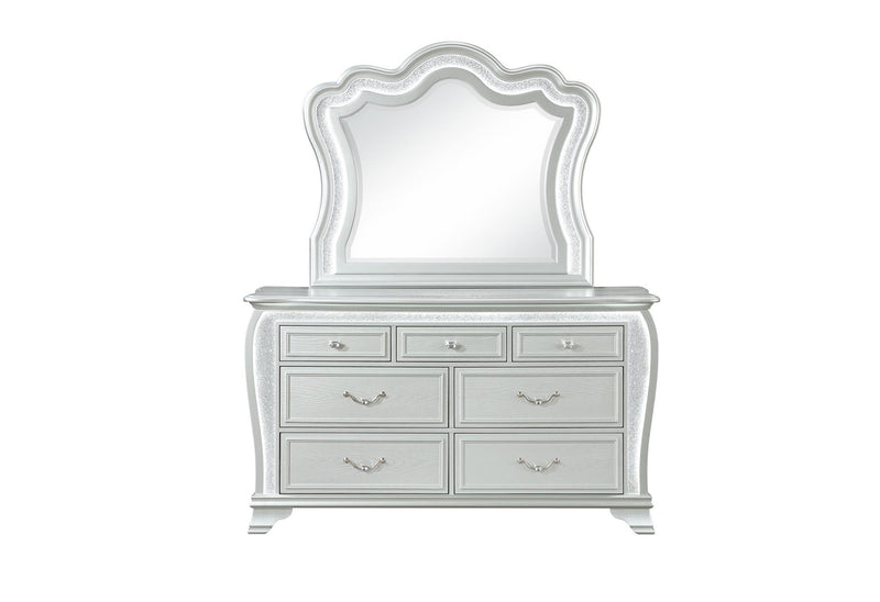 Wood Lighted Six Drawer Double Dresser (766558) - Silver